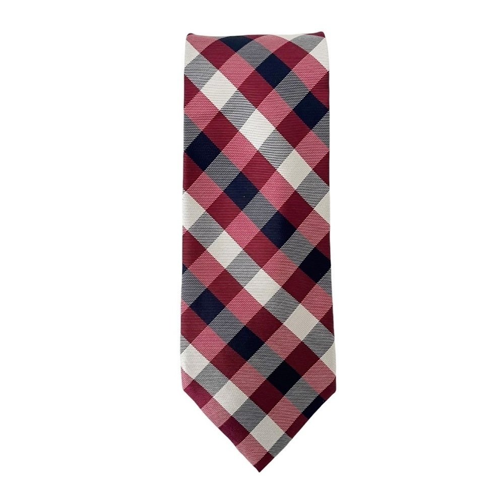 Tommy Hilfiger Neck Tie Mens Plaid Blue Red Silk Classic Profession Work Career